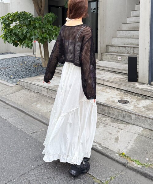 w closet（ダブルクローゼット）の「ラメメッシュリボンボレロ カーディガン（ニット/セーター・レディース・グレー/ピンク/ブラック/オフホワイト・FREE）」の17枚目の写真