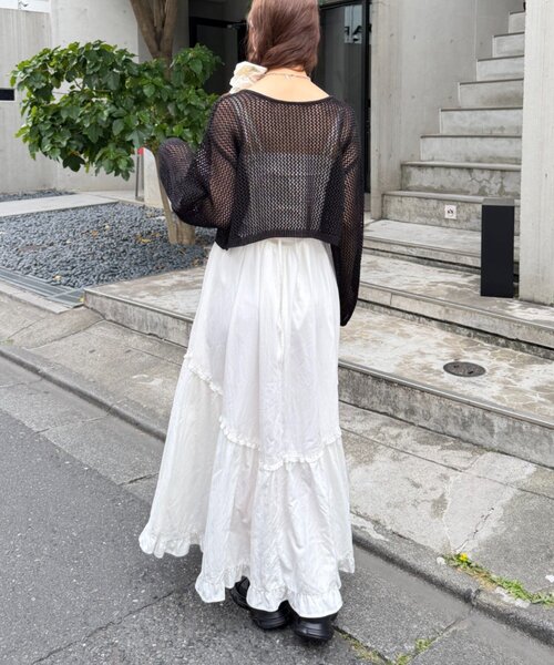 w closet（ダブルクローゼット）の「ラメメッシュリボンボレロ カーディガン（ニット/セーター・レディース・グレー/ピンク/ブラック/オフホワイト・FREE）」の18枚目の写真