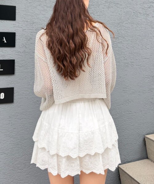 w closet（ダブルクローゼット）の「ラメメッシュリボンボレロ カーディガン（ニット/セーター・レディース・グレー/ピンク/ブラック/オフホワイト・FREE）」の22枚目の写真