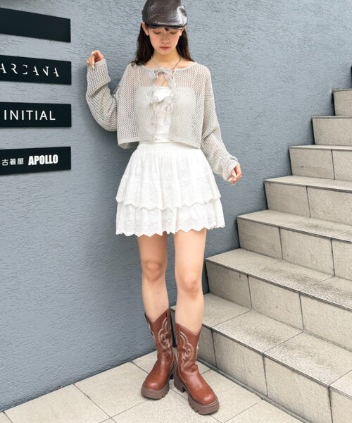 w closet（ダブルクローゼット）の「ラメメッシュリボンボレロ カーディガン（ニット/セーター・レディース・グレー/ピンク/ブラック/オフホワイト・FREE）」の9枚目の写真