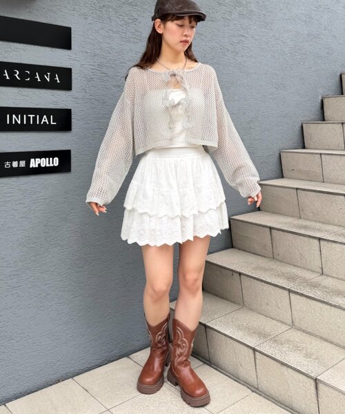w closet（ダブルクローゼット）の「ラメメッシュリボンボレロ カーディガン（ニット/セーター・レディース・グレー/ピンク/ブラック/オフホワイト・FREE）」の10枚目の写真