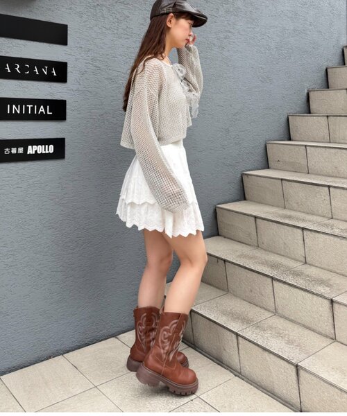 w closet（ダブルクローゼット）の「ラメメッシュリボンボレロ カーディガン（ニット/セーター・レディース・グレー/ピンク/ブラック/オフホワイト・FREE）」の11枚目の写真