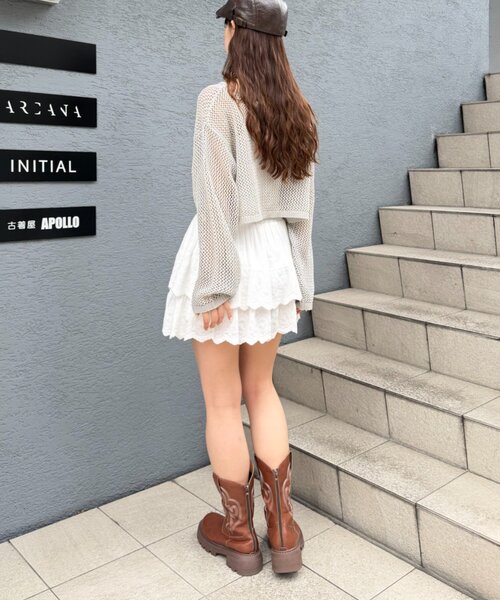 w closet（ダブルクローゼット）の「ラメメッシュリボンボレロ カーディガン（ニット/セーター・レディース・グレー/ピンク/ブラック/オフホワイト・FREE）」の12枚目の写真