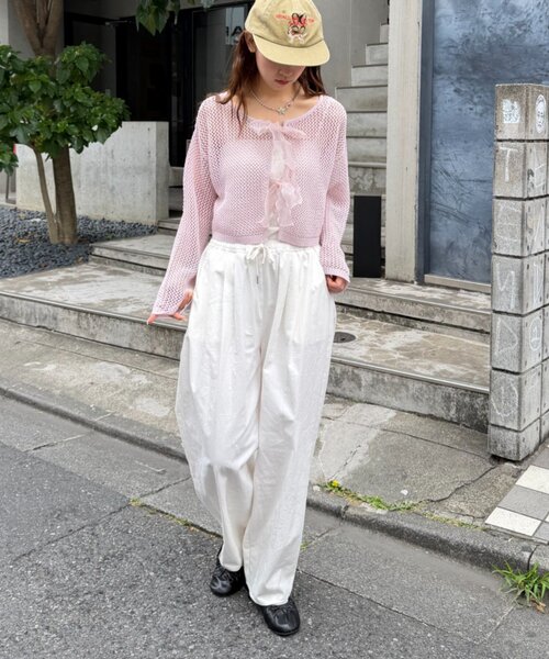 w closet（ダブルクローゼット）の「ラメメッシュリボンボレロ カーディガン（ニット/セーター・レディース・グレー/ピンク/ブラック/オフホワイト・FREE）」の17枚目の写真