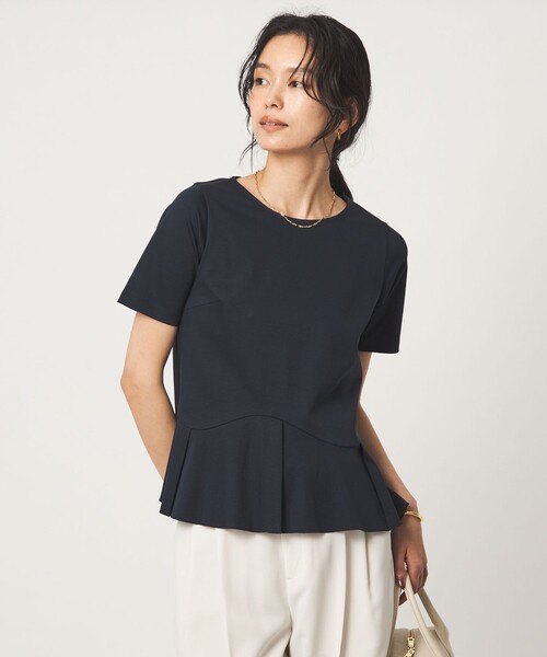 green label relaxing（グリーンレーベルリラクシング）の「スムース イレヘム ペプラム カットソー 接触冷感（Tシャツ/カットソー・レディース・ブラック/ホワイト/ネイビー・FREE）」の3枚目の写真