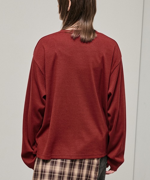 Alfred Alex(アルフレッドアレックス)の「【Alfred Alex】Military Ribbed Henley T-Shirt / テレコリブ ヘンリーネック長袖Tシャツ(Tシャツ/カットソー・メンズ・チャコール/オフホワイト/ブラック/杢グレー/ダークブラウン系/ダークネイビー/レッド・M/L)」の8枚目の写真