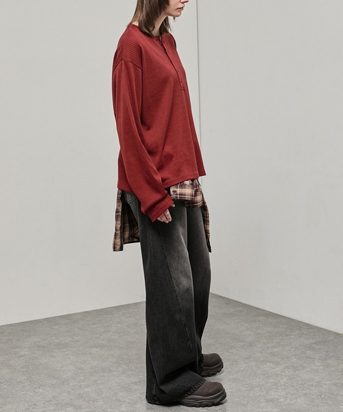 Alfred Alex(アルフレッドアレックス)の「【Alfred Alex】Military Ribbed Henley T-Shirt / テレコリブ ヘンリーネック長袖Tシャツ(Tシャツ/カットソー・メンズ・チャコール/オフホワイト/ブラック/杢グレー/ダークブラウン系/ダークネイビー/レッド・M/L)」の13枚目の写真