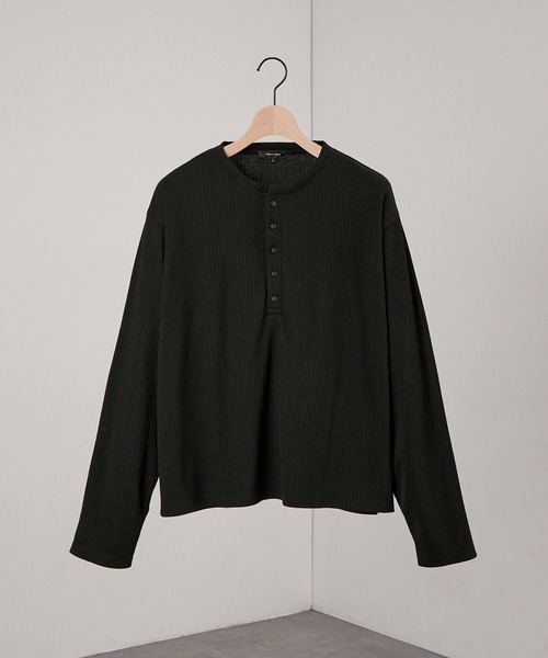 Alfred Alex(アルフレッドアレックス)の「【Alfred Alex】Military Ribbed Henley T-Shirt / テレコリブ ヘンリーネック長袖Tシャツ(Tシャツ/カットソー・メンズ・チャコール/オフホワイト/ブラック/杢グレー/ダークブラウン系/ダークネイビー/レッド・M/L)」の18枚目の写真
