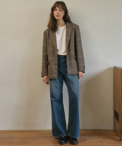 OURNOSTALGIA（アワー ノスタルジア）の「Wide boots cut denim pants_Blue(O25-PT13)（デニムパンツ・レディース・ブルー・MEDIUM/SMALL）」の4枚目の写真