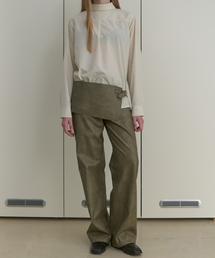 LEATHER STRAIGHT PANTS_KHAKI