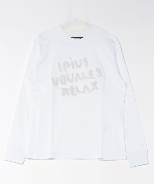 1PIU1UGUALE3 RELAX (ウノピゥウノウグァーレトレ リラックス)の「【1PIU1UGUALE3 RELAX】GLITTER SAGARA LOGO L/S T-SHIRT(Tシャツ/カットソー・メンズ・ブラック/ホワイト・MEDIUM/LARGE/X-LARGE)」の2枚目の写真