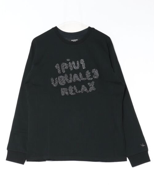 1PIU1UGUALE3 RELAX (ウノピゥウノウグァーレトレ リラックス)の「【1PIU1UGUALE3 RELAX】GLITTER SAGARA LOGO L/S T-SHIRT(Tシャツ/カットソー・メンズ・ブラック/ホワイト・MEDIUM/LARGE/X-LARGE)」の1枚目の写真