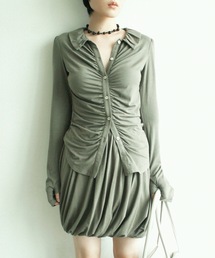 Mellow gather cardi top / ソフトストレッチギャザートップス