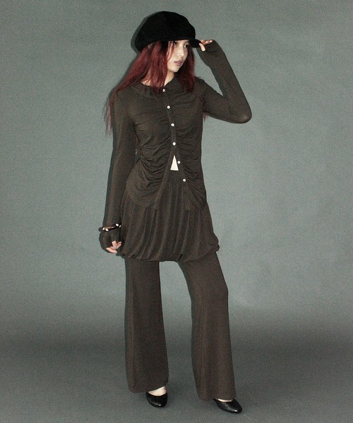 igi(イジ)の「Mellow gather cardi top / ソフトストレッチギャザートップス(シャツ/ブラウス・レディース・ブラウン/ミント/チャコールグレー・FREE)」の16枚目の写真