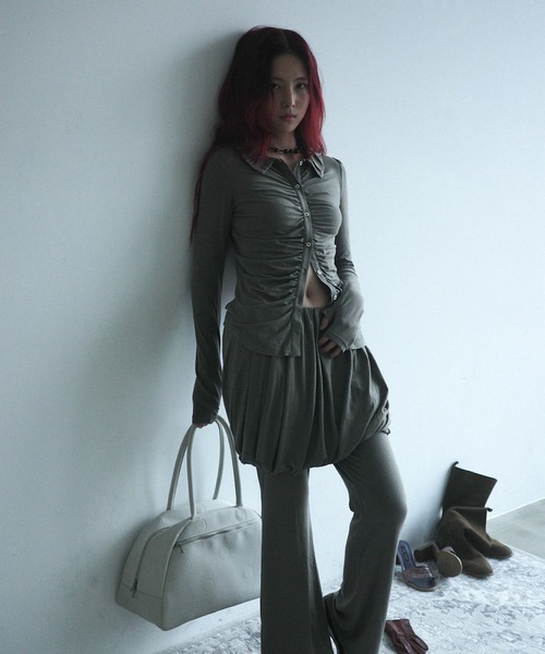igi(イジ)の「Mellow gather cardi top / ソフトストレッチギャザートップス(シャツ/ブラウス・レディース・ブラウン/ミント/チャコールグレー・FREE)」の10枚目の写真