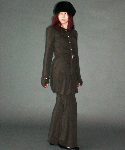 igi(イジ)の「Mellow gather cardi top / ソフトストレッチギャザートップス(シャツ/ブラウス・レディース・ブラウン/ミント/チャコールグレー・FREE)」の14枚目の写真