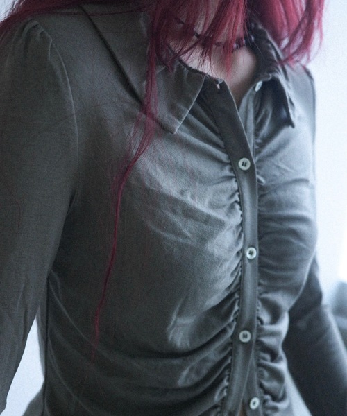 igi(イジ)の「Mellow gather cardi top / ソフトストレッチギャザートップス(シャツ/ブラウス・レディース・ブラウン/ミント/チャコールグレー・FREE)」の20枚目の写真