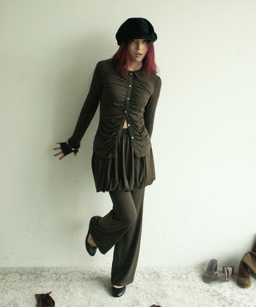 igi(イジ)の「Mellow gather cardi top / ソフトストレッチギャザートップス(シャツ/ブラウス・レディース・ブラウン/ミント/チャコールグレー・FREE)」の22枚目の写真