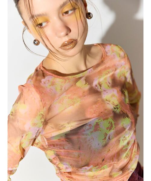 MURUA（ムルーア）の「【TONDABAYASHI RANコラボ】シアートップス（Tシャツ/カットソー・レディース・オレンジ/ピンク・FREE）」の2枚目の写真