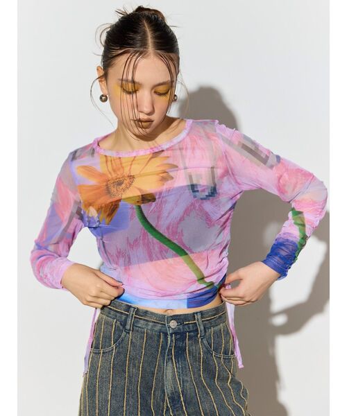 MURUA（ムルーア）の「【TONDABAYASHI RANコラボ】シアートップス（Tシャツ/カットソー・レディース・オレンジ/ピンク・FREE）」の5枚目の写真