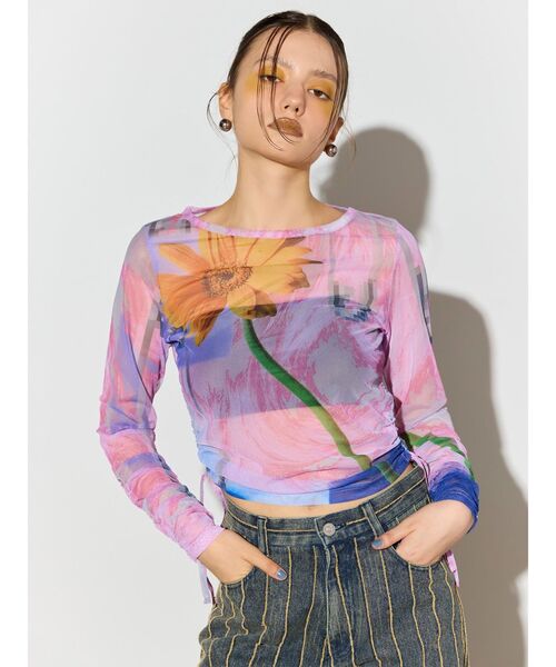 MURUA（ムルーア）の「【TONDABAYASHI RANコラボ】シアートップス（Tシャツ/カットソー・レディース・オレンジ/ピンク・FREE）」の6枚目の写真