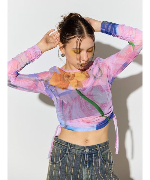 MURUA（ムルーア）の「【TONDABAYASHI RANコラボ】シアートップス（Tシャツ/カットソー・レディース・オレンジ/ピンク・FREE）」の8枚目の写真