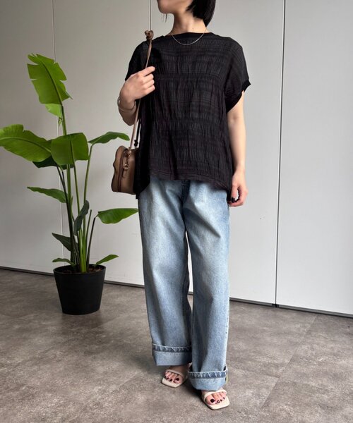 Jena espace merveilleux（ジェナ　エスパスメルヴェイユ）の「シャーリングブラウス（シャツ/ブラウス・レディース・グリーン/ベージュ/ブラック・FREE）」の4枚目の写真