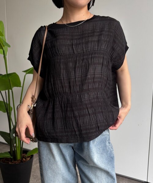 Jena espace merveilleux（ジェナ　エスパスメルヴェイユ）の「シャーリングブラウス（シャツ/ブラウス・レディース・グリーン/ベージュ/ブラック・FREE）」の7枚目の写真