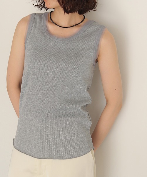 cheriella(シェリエラ)の「【cheriella】グリッターリブタンクトップ GLITTER RIB TANK TOP(Tシャツ/カットソー・レディース・グレー/オフホワイト/ライム・FREE)」の2枚目の写真