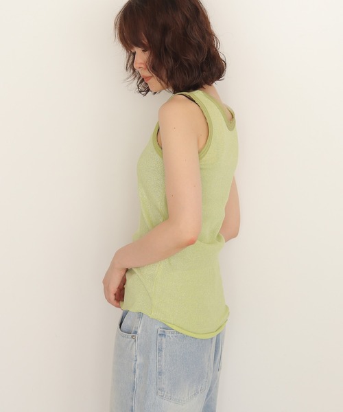 cheriella(シェリエラ)の「【cheriella】グリッターリブタンクトップ GLITTER RIB TANK TOP(Tシャツ/カットソー・レディース・グレー/オフホワイト/ライム・FREE)」の3枚目の写真