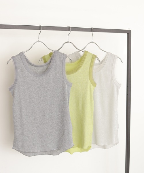 cheriella(シェリエラ)の「【cheriella】グリッターリブタンクトップ GLITTER RIB TANK TOP(Tシャツ/カットソー・レディース・グレー/オフホワイト/ライム・FREE)」の6枚目の写真