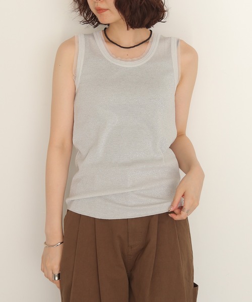 cheriella(シェリエラ)の「【cheriella】グリッターリブタンクトップ GLITTER RIB TANK TOP(Tシャツ/カットソー・レディース・グレー/オフホワイト/ライム・FREE)」の7枚目の写真