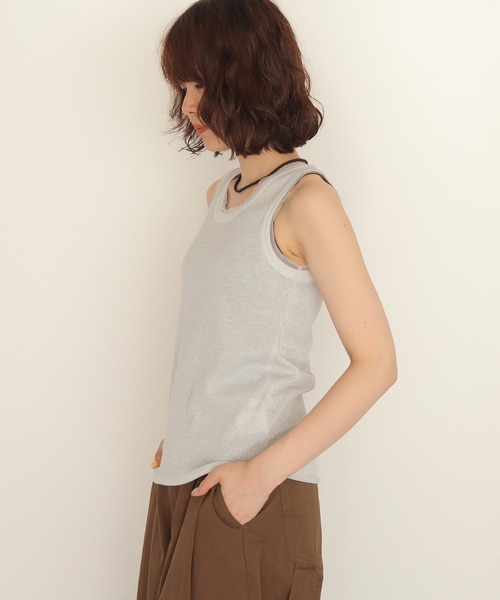 cheriella(シェリエラ)の「【cheriella】グリッターリブタンクトップ GLITTER RIB TANK TOP(Tシャツ/カットソー・レディース・グレー/オフホワイト/ライム・FREE)」の9枚目の写真