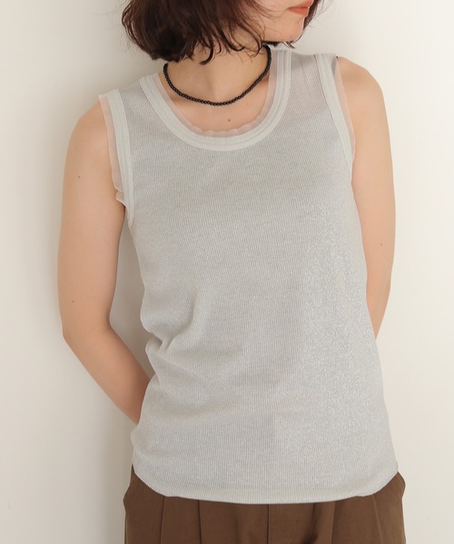 cheriella(シェリエラ)の「【cheriella】グリッターリブタンクトップ GLITTER RIB TANK TOP(Tシャツ/カットソー・レディース・グレー/オフホワイト/ライム・FREE)」の11枚目の写真