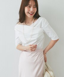 La boutique BonBon（ラブティックボンボン）の「【2サイズ展開あり・全骨格着映え】ドレープカシュクールハーフスリーブカットソー（Tシャツ/カットソー）」