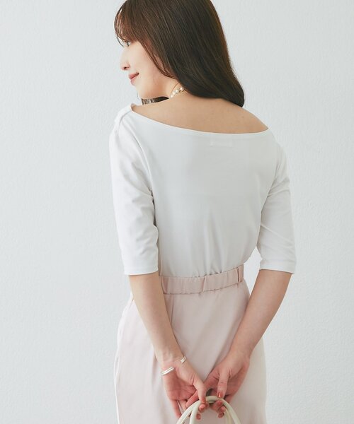 La boutique BonBon(ラブティックボンボン)の「【2サイズ展開あり・全骨格着映え】ドレープカシュクールハーフスリーブカットソー(Tシャツ/カットソー・レディース・オフホワイト/ピンク/ブラウン・SMALL/FREE)」の6枚目の写真