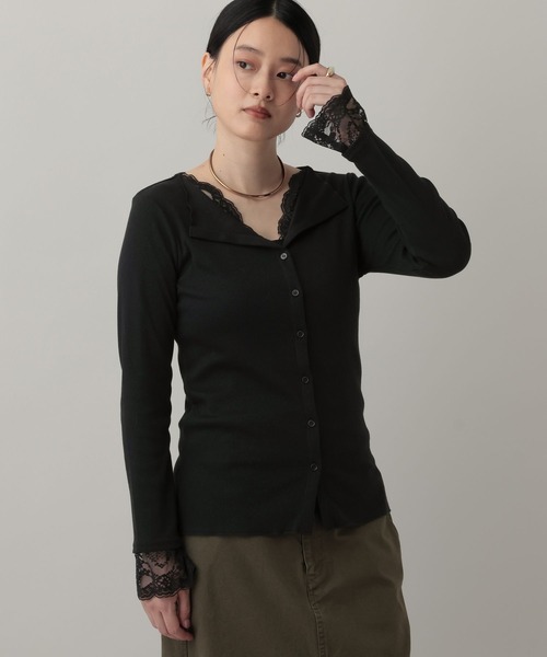 A part by（アパートバイ）の「カットリブレースカーディガン（Tシャツ/カットソー・レディース・ブラック/グリーン/チャコールグレー・FREE）」の7枚目の写真