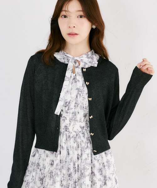 tocco closet（トッコ　クローゼット）の「ＵＶカット＆接触冷感＆花粉防止＆ハンドウォッシュ♪リボン釦シアーカーディガン（カーディガン/ボレロ・レディース・ブラック/オフホワイト/ピンクベージュ・M）」の2枚目の写真