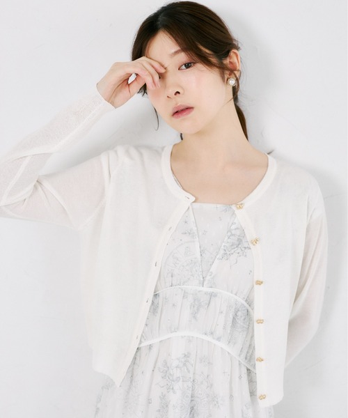 tocco closet（トッコ　クローゼット）の「ＵＶカット＆接触冷感＆花粉防止＆ハンドウォッシュ♪リボン釦シアーカーディガン（カーディガン/ボレロ・レディース・ブラック/オフホワイト/ピンクベージュ・M）」の22枚目の写真