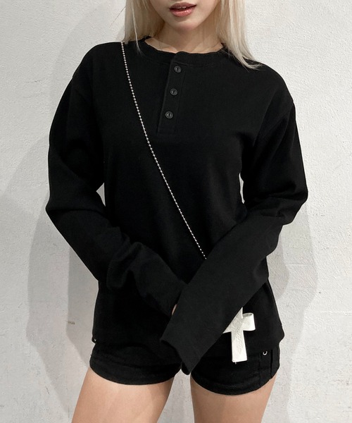 lilful(リルフル)の「【26年秋冬新作】スパンリブヘンリーネック長袖Tシャツ(Tシャツ/カットソー・メンズ・ブラック/ホワイト・M/L)」の16枚目の写真