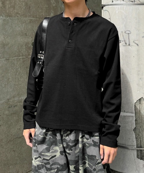 lilful(リルフル)の「【26年秋冬新作】スパンリブヘンリーネック長袖Tシャツ(Tシャツ/カットソー・メンズ・ブラック/ホワイト・M/L)」の21枚目の写真