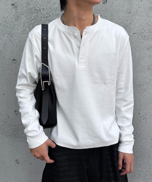 lilful(リルフル)の「【26年秋冬新作】スパンリブヘンリーネック長袖Tシャツ(Tシャツ/カットソー・メンズ・ブラック/ホワイト・M/L)」の15枚目の写真