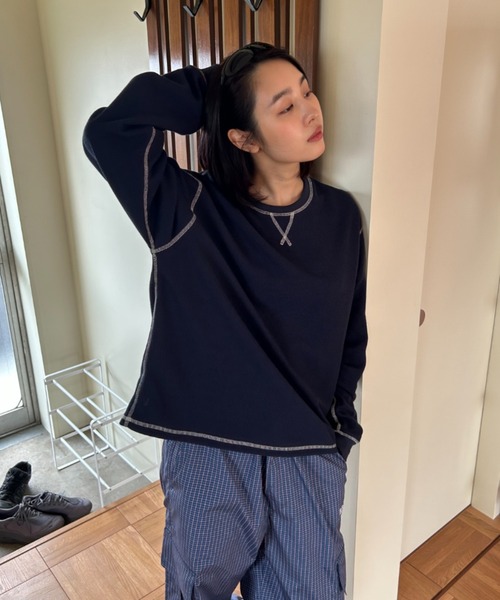 BROKEN BASE(ブロークンベース)の「Waffle Long-Sleeve Tee / ワッフルロングスリーブTee(Tシャツ/カットソー・メンズ・グリーン系/ネイビー系・LARGE/MEDIUM)」の3枚目の写真