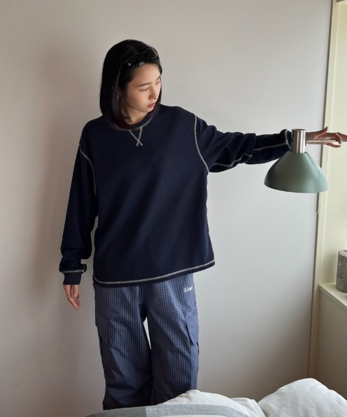 BROKEN BASE(ブロークンベース)の「Waffle Long-Sleeve Tee / ワッフルロングスリーブTee(Tシャツ/カットソー・メンズ・グリーン系/ネイビー系・LARGE/MEDIUM)」の7枚目の写真