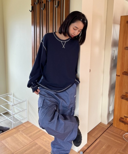 BROKEN BASE(ブロークンベース)の「Waffle Long-Sleeve Tee / ワッフルロングスリーブTee(Tシャツ/カットソー・メンズ・グリーン系/ネイビー系・LARGE/MEDIUM)」の5枚目の写真
