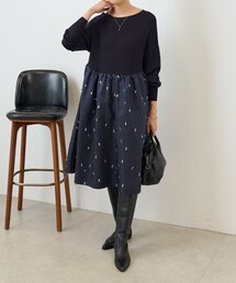 BEARDSLEY | 《ZOZO先行販売開始》フェザー刺繍コンビワンピ(ワンピース)