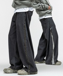 ILL'S（イルズ）の「2way SIDE ZIP BARREL-LEG DENIM PANTS   2wayサイドジップバレルレッグデニムパンツ バギーパンツ ワイド サイドライン メンズ レディース ユニセックス（その他パンツ）」