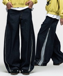 ILL'S（イルズ）の「2way SIDE ZIP BARREL-LEG DENIM PANTS   2wayサイドジップバレルレッグデニムパンツ バギーパンツ ワイド サイドライン メンズ レディース ユニセックス（その他パンツ）」