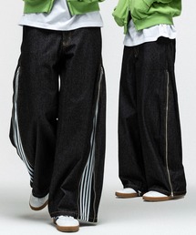 ILL'S（イルズ）の「2way SIDE ZIP BARREL-LEG DENIM PANTS   2wayサイドジップバレルレッグデニムパンツ バギーパンツ ワイド サイドライン メンズ レディース ユニセックス（その他パンツ）」