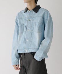 衿PUレザーデニムトラッカージャケット